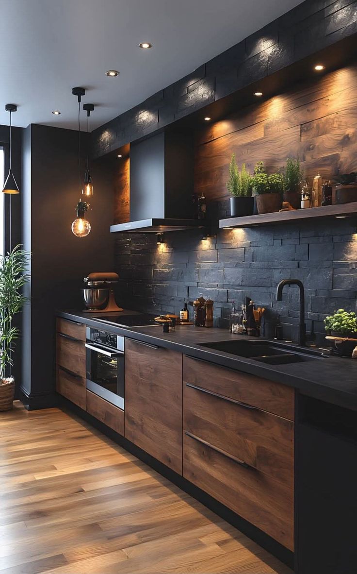 Кухня в стилі лофт: темне дерево та індустріальні акценти